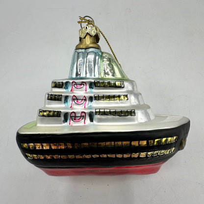 Set Of 3 Vintage Blown Glass Travel Themed Christmas Ornaments /cb