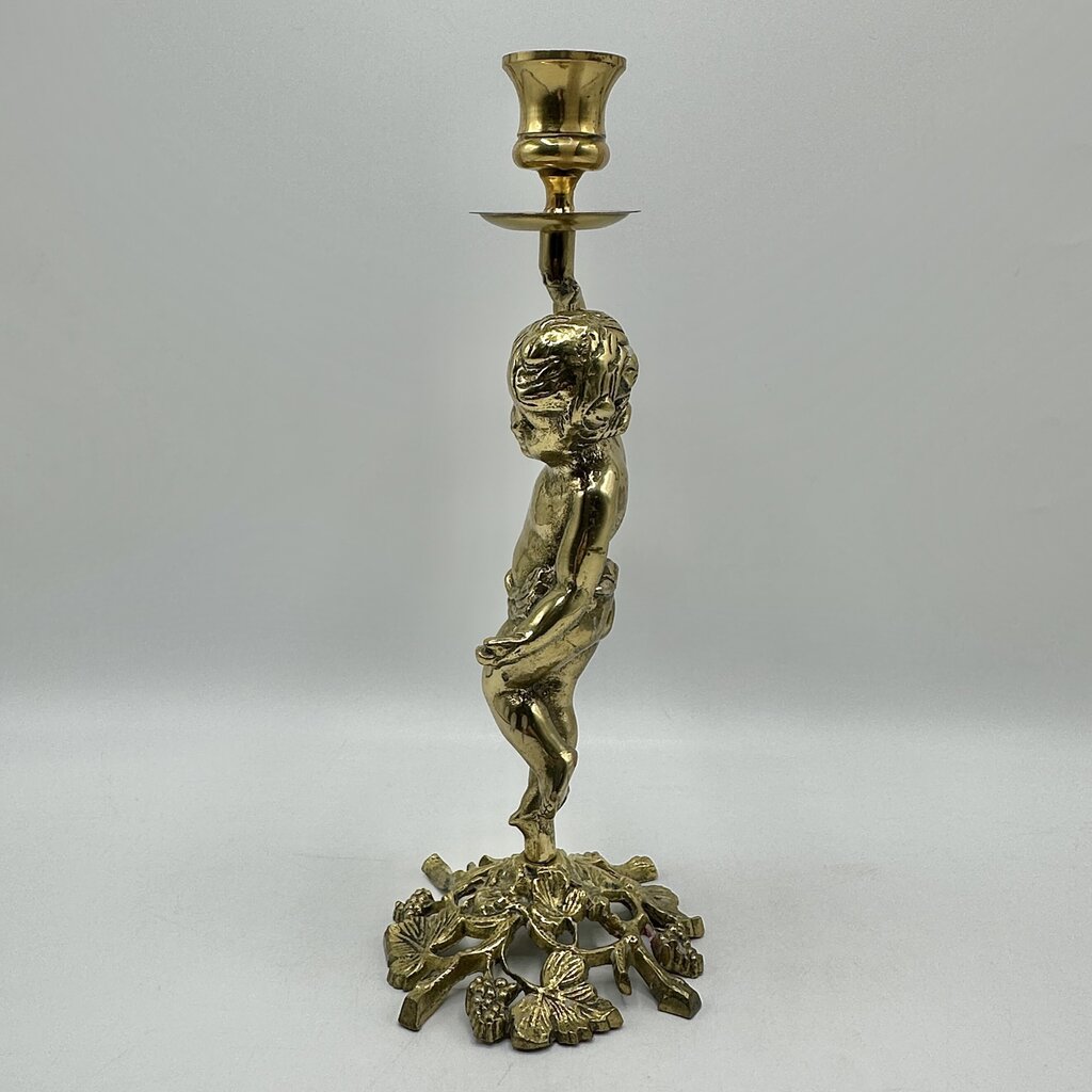 Vintage Brass Cherub Figural Candlestick Holder-11”Taper Candle Holder /cb