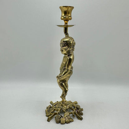 Vintage Brass Cherub Figural Candlestick Holder-11”Taper Candle Holder /cb