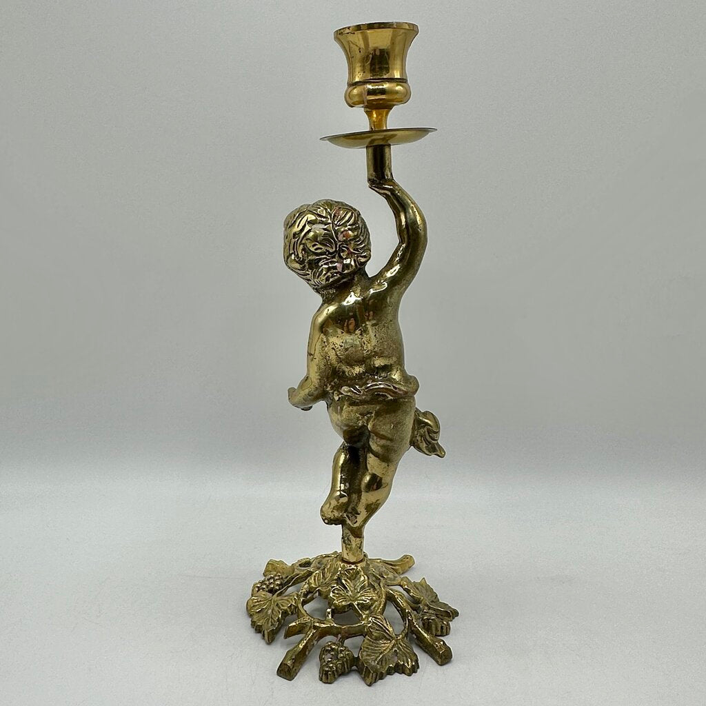 Vintage Brass Cherub Figural Candlestick Holder-11”Taper Candle Holder /cb