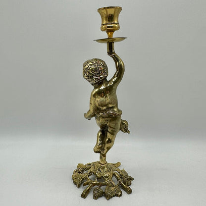 Vintage Brass Cherub Figural Candlestick Holder-11”Taper Candle Holder /cb