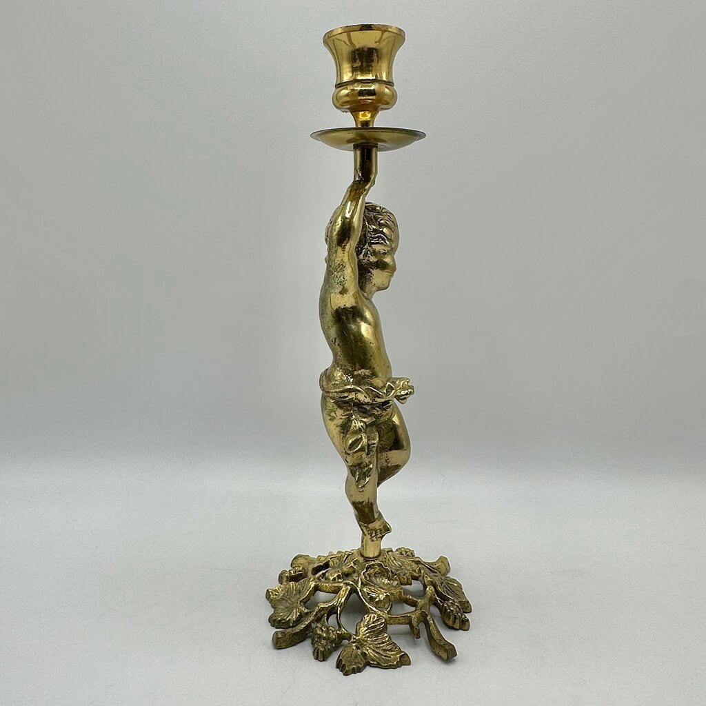 Vintage Brass Cherub Figural Candlestick Holder-11”Taper Candle Holder /cb