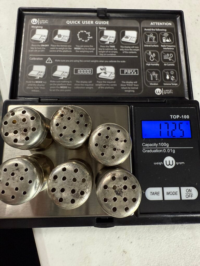 Antique set of 3 sets of Individual Salt and Pepper Shakers 17.25 Grams /ro