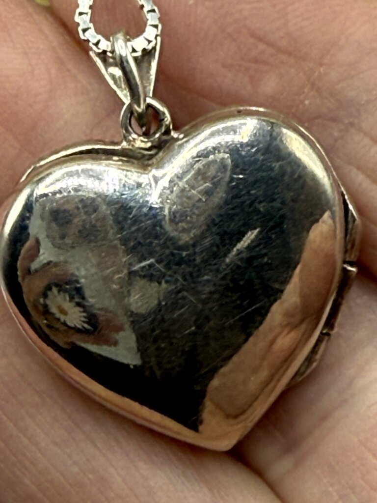 Sterling Silver Box 24” Chain Necklace Marcasite Garnet Heart Locket /ro