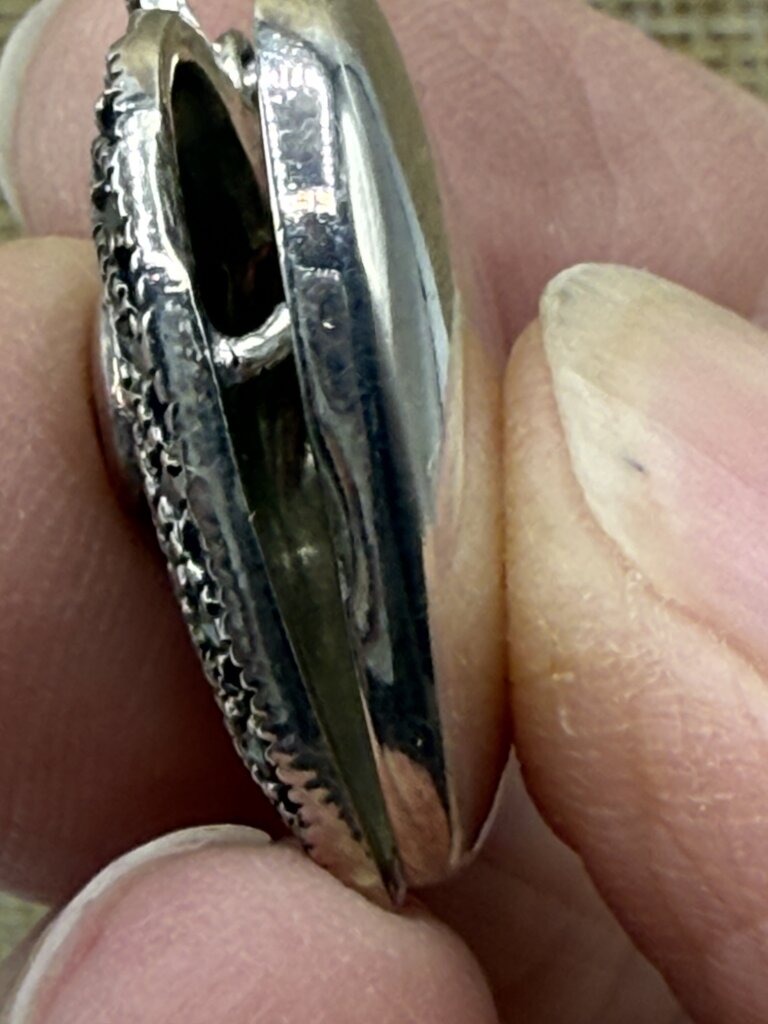 Sterling Silver Box 24” Chain Necklace Marcasite Garnet Heart Locket /ro