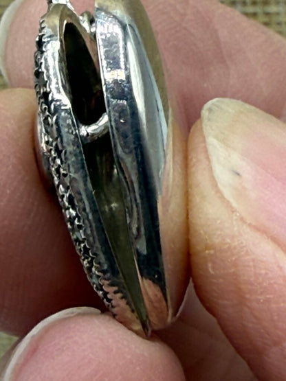 Sterling Silver Box 24” Chain Necklace Marcasite Garnet Heart Locket /ro