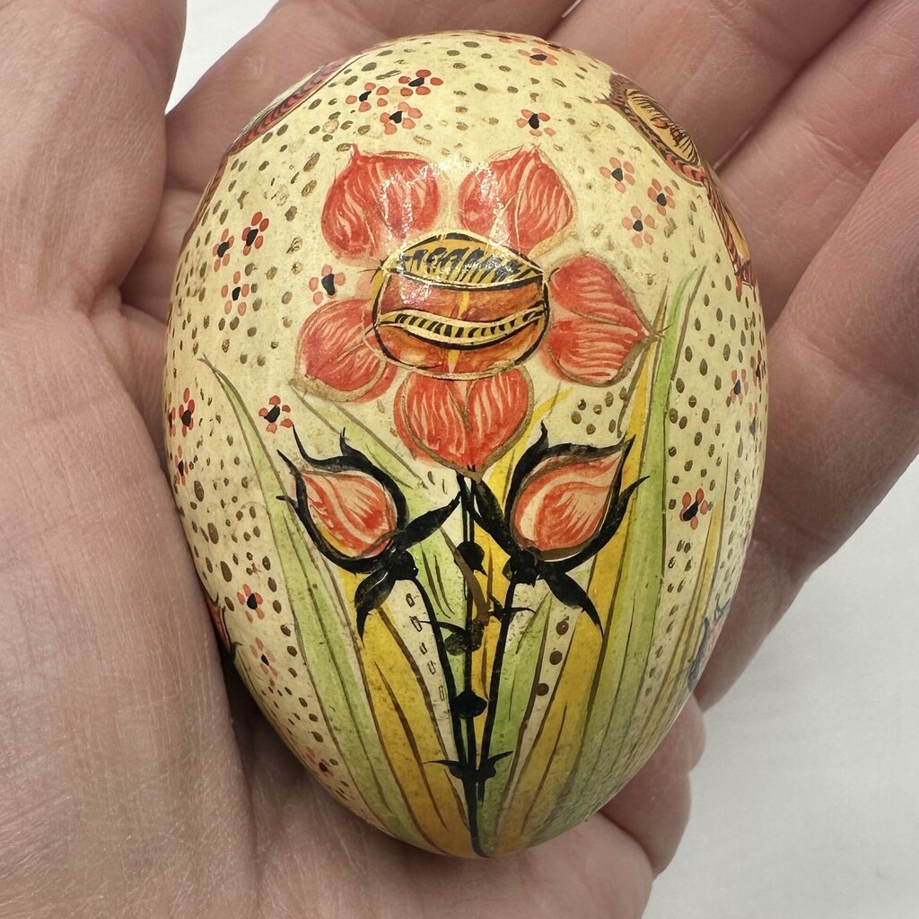 Set Of 3 Vintage Hand Painted Wooden Easter Eggs Eastern European Folk Art /cb