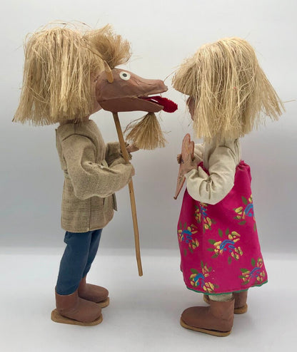 Pair of Polish Paper Mache Boy & Girl Dolls Hand Painted OOAK /b