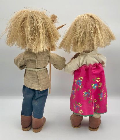 Pair of Polish Paper Mache Boy & Girl Dolls Hand Painted OOAK /b