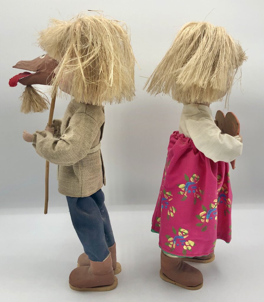 Pair of Polish Paper Mache Boy & Girl Dolls Hand Painted OOAK /b