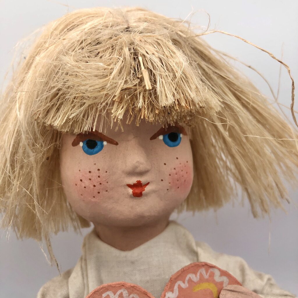 Pair of Polish Paper Mache Boy & Girl Dolls Hand Painted OOAK /b