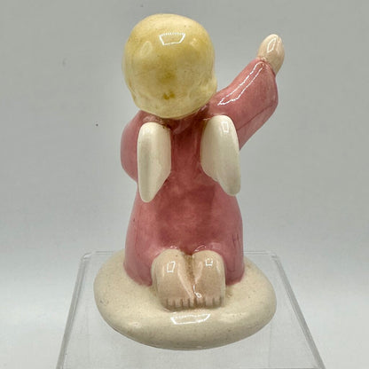 Vintage Gabriel Fourmaintraux Desvres France 3.5” Earthenware Pink Singing Angel /cb