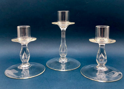 Vintage Pete Severn Blown Glass Teardrop Candlesticks Set/3 /b