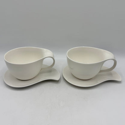 Set Of 2 DEAGOURMET Ninfea Classico Cappuccino Cups & Saucers Fine White Porcelain Made In Italy /cb