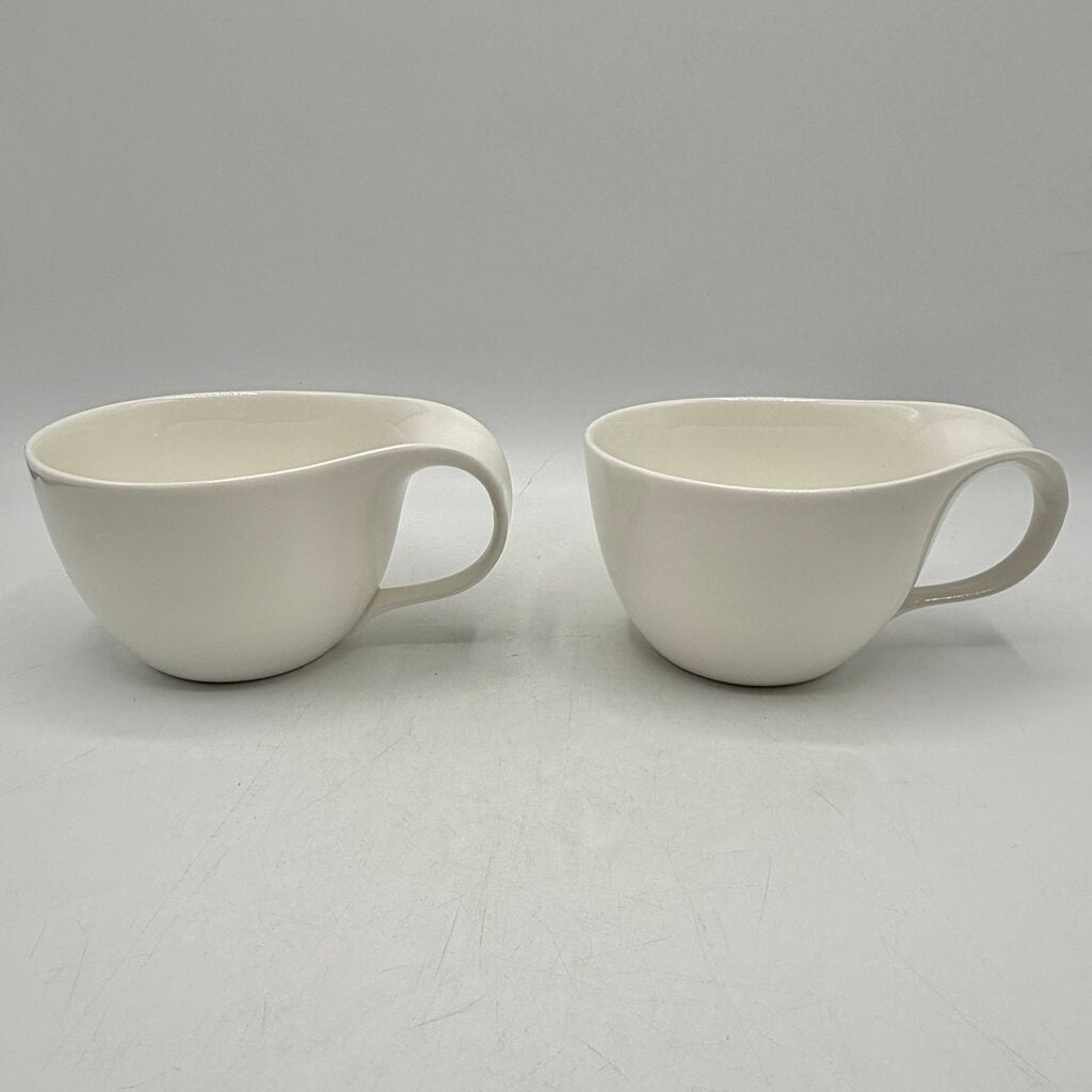 Set Of 2 DEAGOURMET Ninfea Classico Cappuccino Cups & Saucers Fine White Porcelain Made In Italy /cb