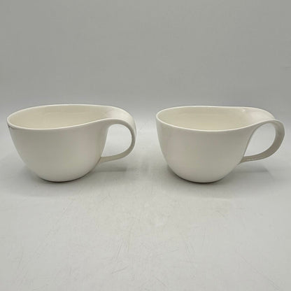 Set Of 2 DEAGOURMET Ninfea Classico Cappuccino Cups & Saucers Fine White Porcelain Made In Italy /cb