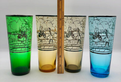 Set of 4 MCM Venetian Silver Overlay Tom Collins Barware Glasses /b