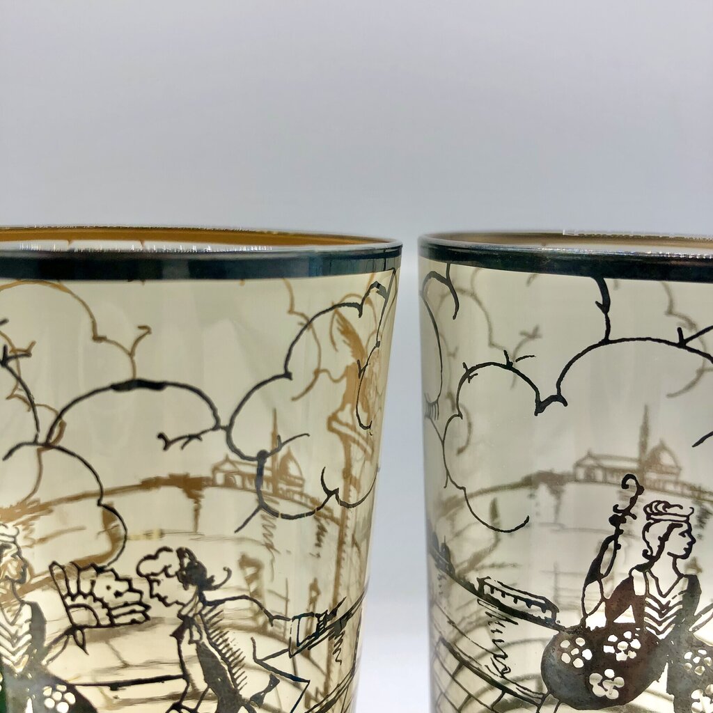Set of 4 MCM Venetian Silver Overlay Tom Collins Barware Glasses /b