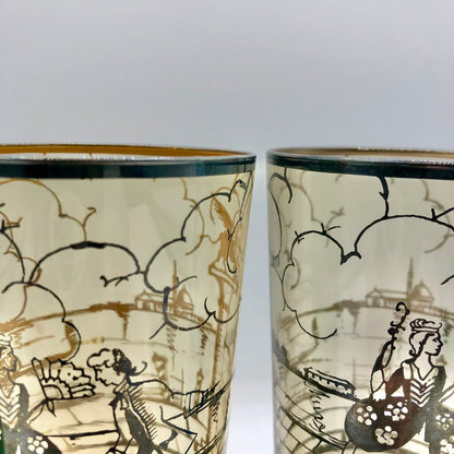 Set of 4 MCM Venetian Silver Overlay Tom Collins Barware Glasses /b