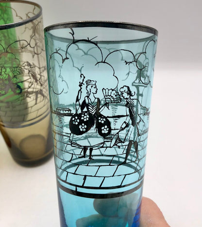 Set of 4 MCM Venetian Silver Overlay Tom Collins Barware Glasses /b