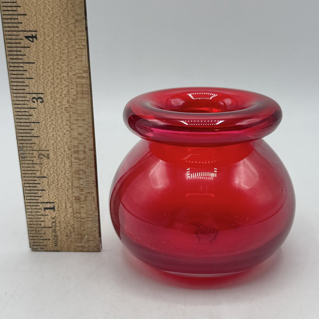 Vintage Maria Vinka For IKEA 3” Handblown Red Rolled Rim Vase /cb