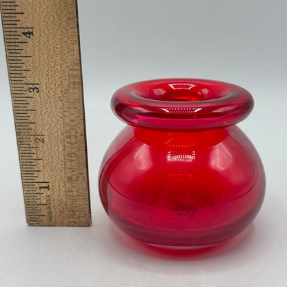 Vintage Maria Vinka For IKEA 3” Handblown Red Rolled Rim Vase /cb