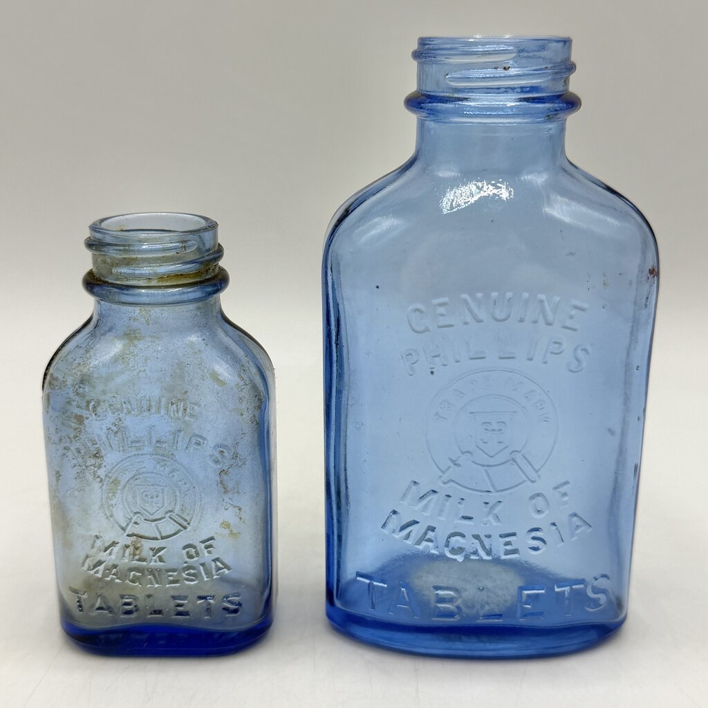 Lot of 4 Vintage Blue Glass Phillips’ Milk of Magnesia Bottles /cb