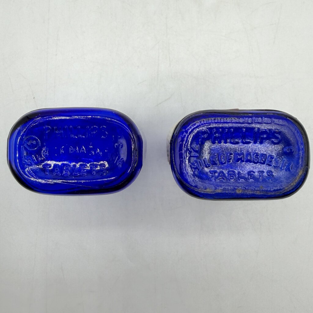 Lot of 4 Vintage Blue Glass Phillips’ Milk of Magnesia Bottles /cb