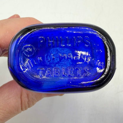 Lot of 4 Vintage Blue Glass Phillips’ Milk of Magnesia Bottles /cb