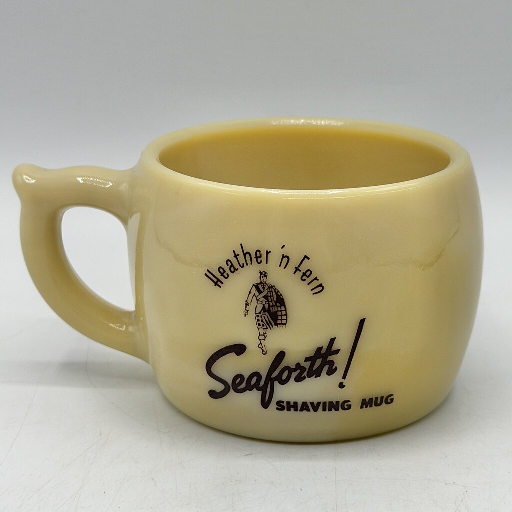 Vintage 1940s Seaforth Heather ‘n Fern Custard Glass Shaving Mug /cb