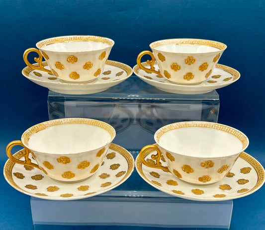 Vtg. Set of 4 Cups and Saucers V&T Limoges Gold Accents /j