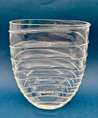 VTG Clear Glass Vase Contemporary Wave Design 8” /j