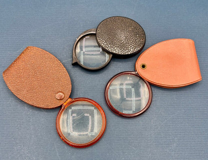 Set of 3 Folding Hand Held Magnifing Glass with Case /j