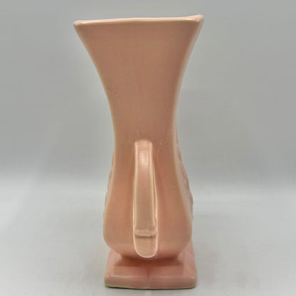 Vintage 1940s McCoy Pottery Pink Double Handled 8 Inch Vase Leaf Design /cb