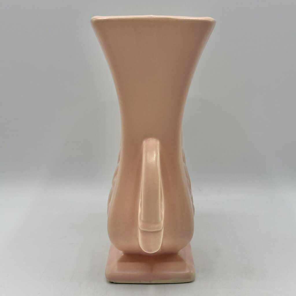Vintage 1940s McCoy Pottery Pink Double Handled 8 Inch Vase Leaf Design /cb