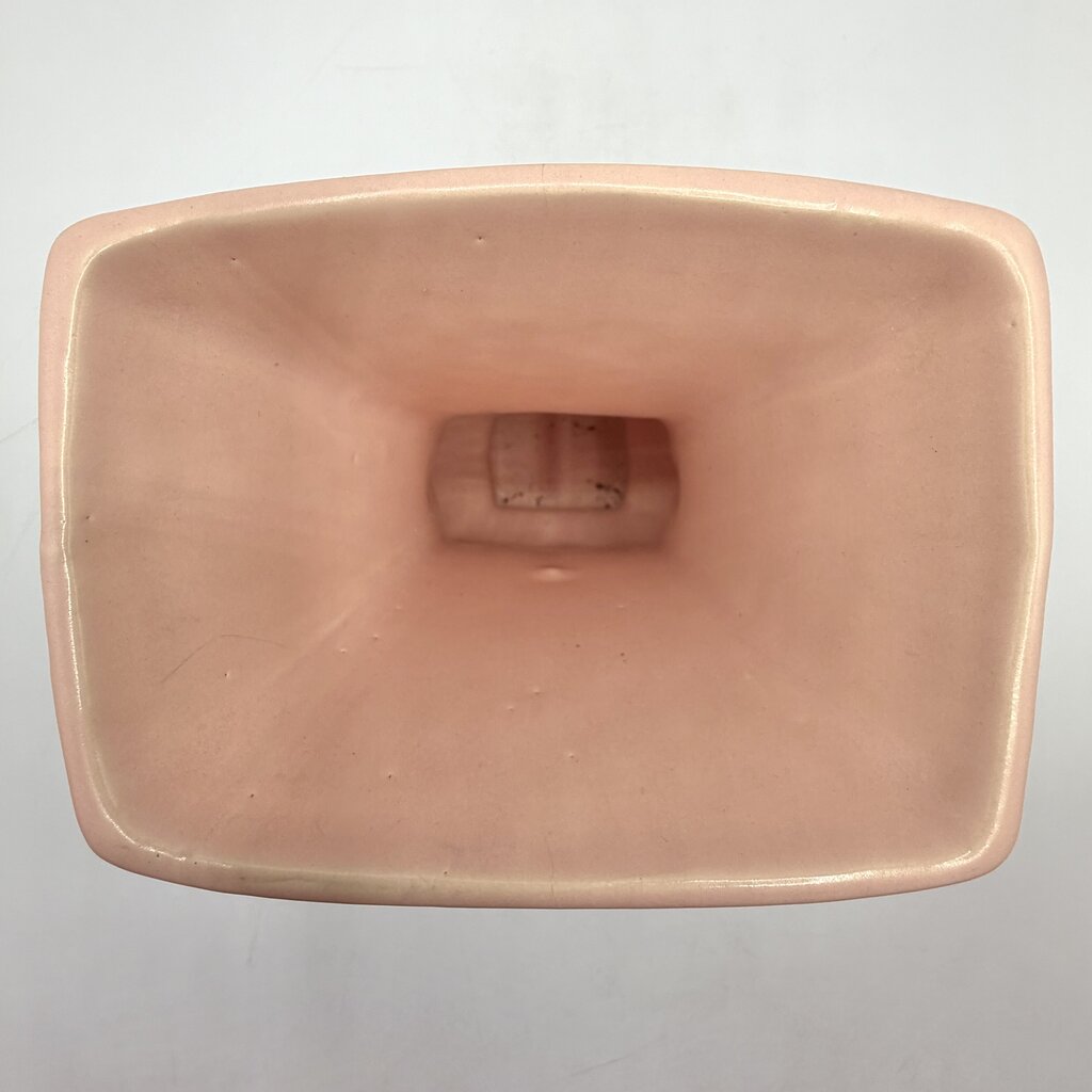 Vintage 1940s McCoy Pottery Pink Double Handled 8 Inch Vase Leaf Design /cb