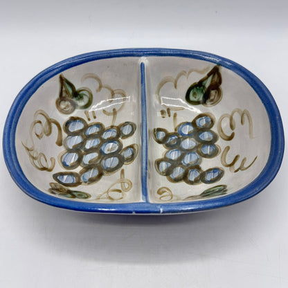 Louisville Stoneware Vintage Blue Grapes Divided Dish Made in Kentucky USA /cb