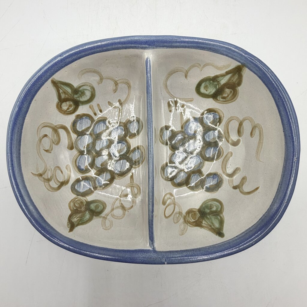 Louisville Stoneware Vintage Blue Grapes Divided Dish Made in Kentucky USA /cb