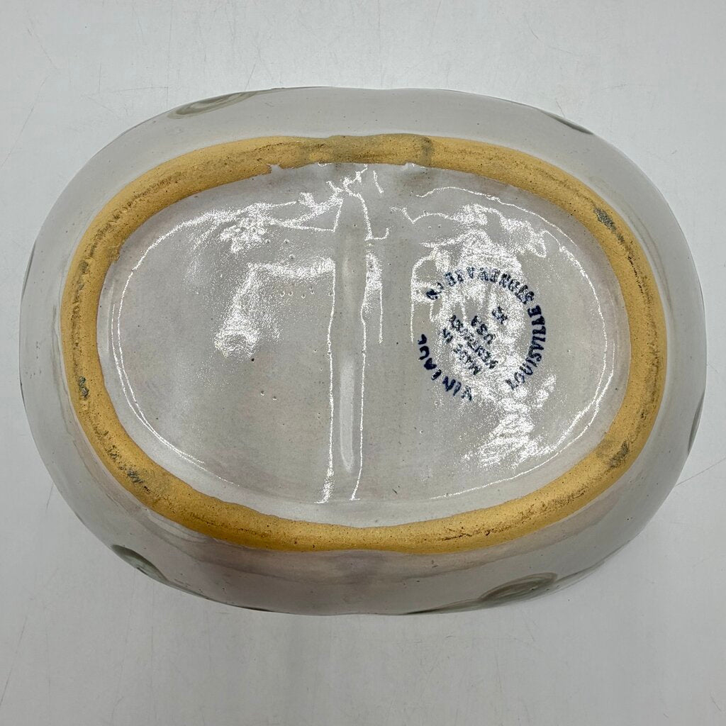 Louisville Stoneware Vintage Blue Grapes Divided Dish Made in Kentucky USA /cb