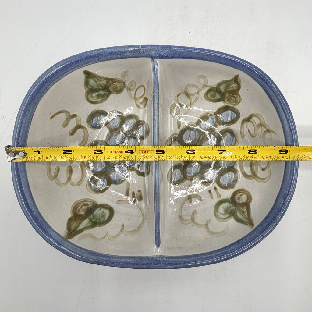 Louisville Stoneware Vintage Blue Grapes Divided Dish Made in Kentucky USA /cb