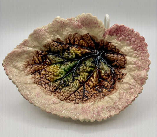 Antique Majolica Begonia Leaf Dish Unmarked /j