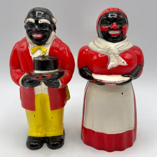 Vintage 1940s/50s Aunt Jemima and Uncle Mose 5” Salt & Pepper Shakers F & F Mold & Die Works USA /cb
