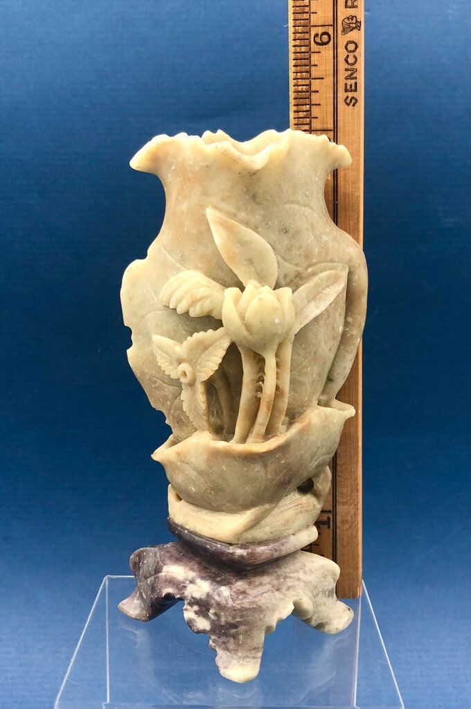 Vintage Chinese Carved Lotus Sopa Stone Bud Vase /b