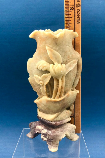 Vintage Chinese Carved Lotus Sopa Stone Bud Vase /b