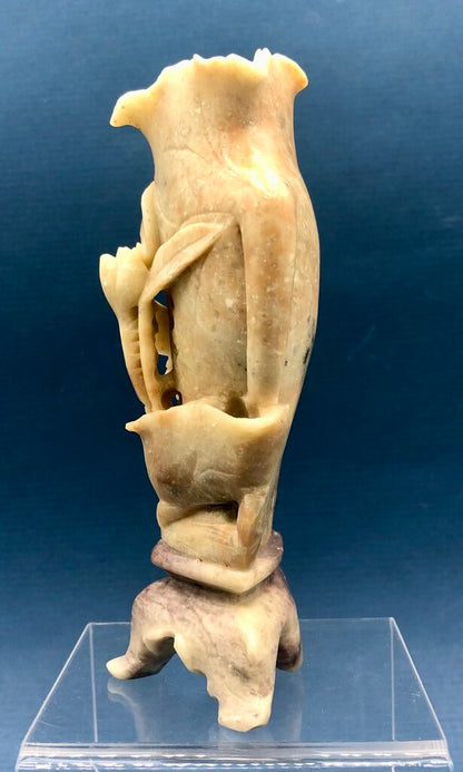 Vintage Chinese Carved Lotus Sopa Stone Bud Vase /b