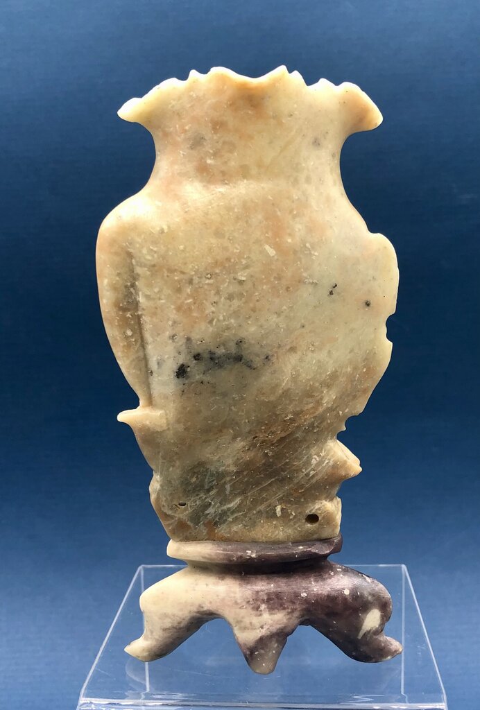 Vintage Chinese Carved Lotus Sopa Stone Bud Vase /b