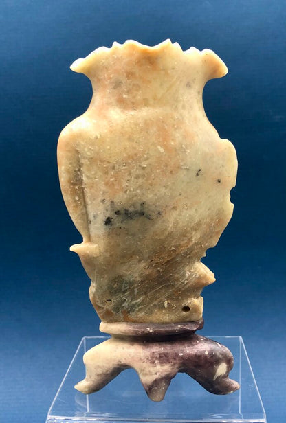 Vintage Chinese Carved Lotus Sopa Stone Bud Vase /b