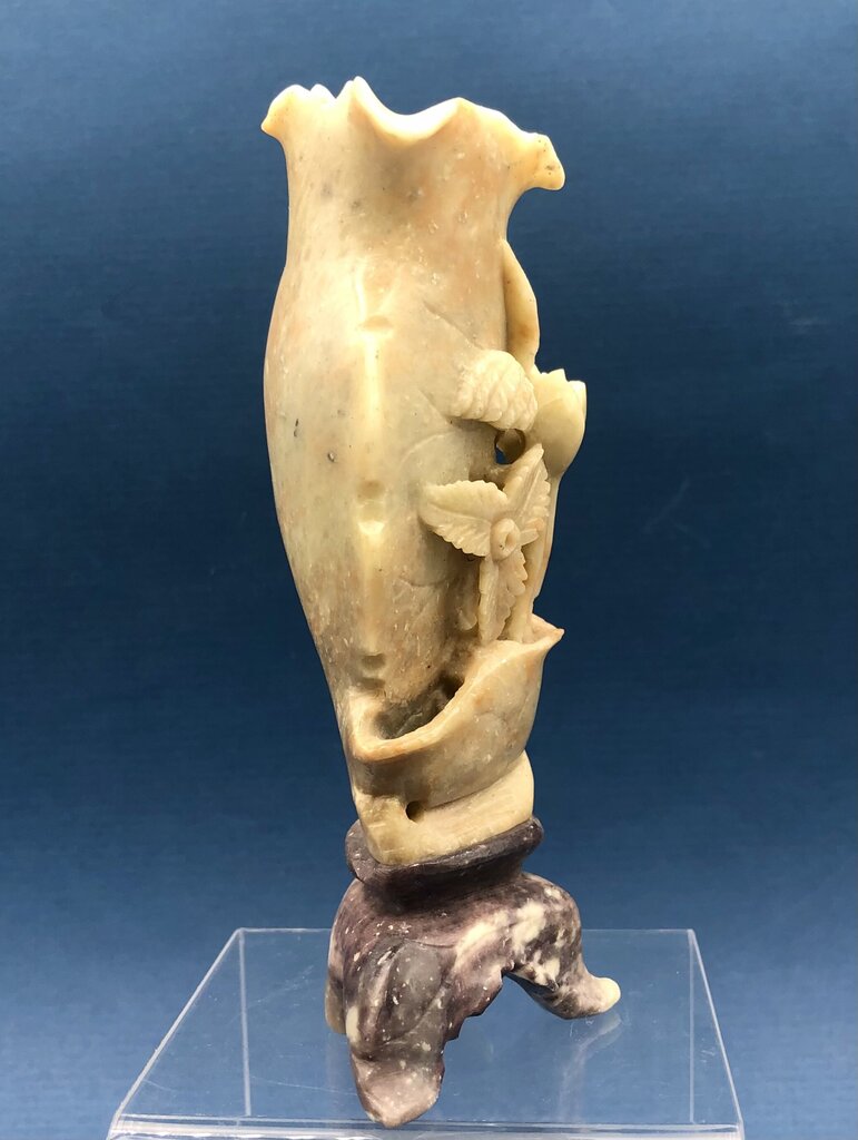 Vintage Chinese Carved Lotus Sopa Stone Bud Vase /b