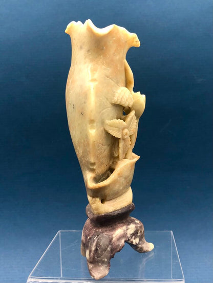 Vintage Chinese Carved Lotus Sopa Stone Bud Vase /b