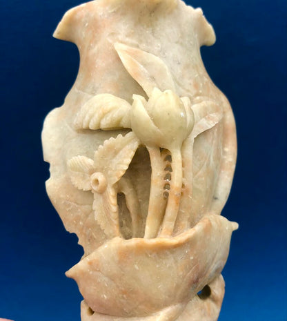 Vintage Chinese Carved Lotus Sopa Stone Bud Vase /b